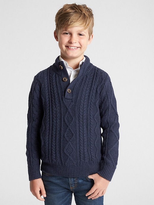 Image number 2 showing, Cable-Knit Henley Sweater