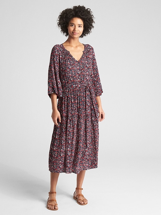 Image number 8 showing, Tiered Smocked Floral Print Midi Dress