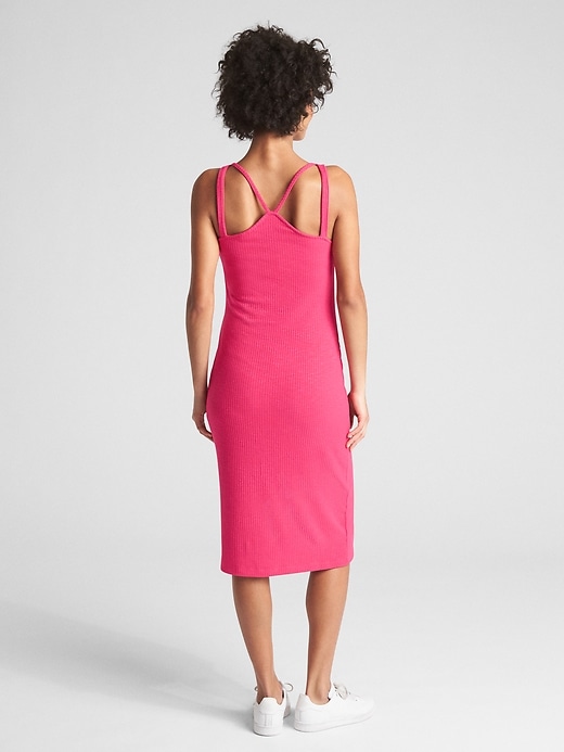 2 of 8 showing, with the color bright claret of product Strappy Ribbed V-Neck Tank Dress
