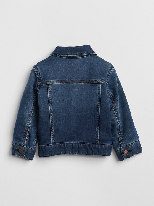 2 of 8 showing, with the color medium indigo of product Baby Icon Jersey-Lined Denim Jacket