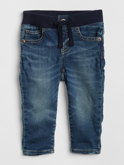 1 of 8 showing, with the color dark wash of product Baby Pull-On Slim Fit Jeans