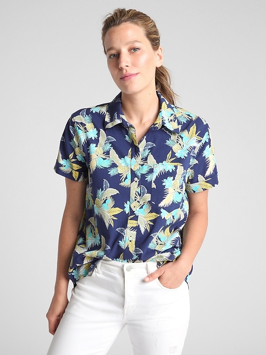 Image number 8 showing, Short Sleeve Tropical Print Button-Down Shirt
