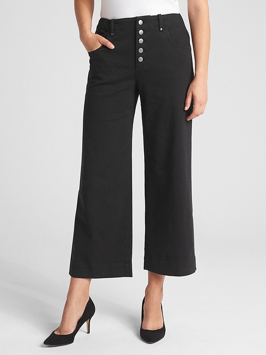 Image number 8 showing, High Rise Crop Wide-Leg Pants with Button-Fly