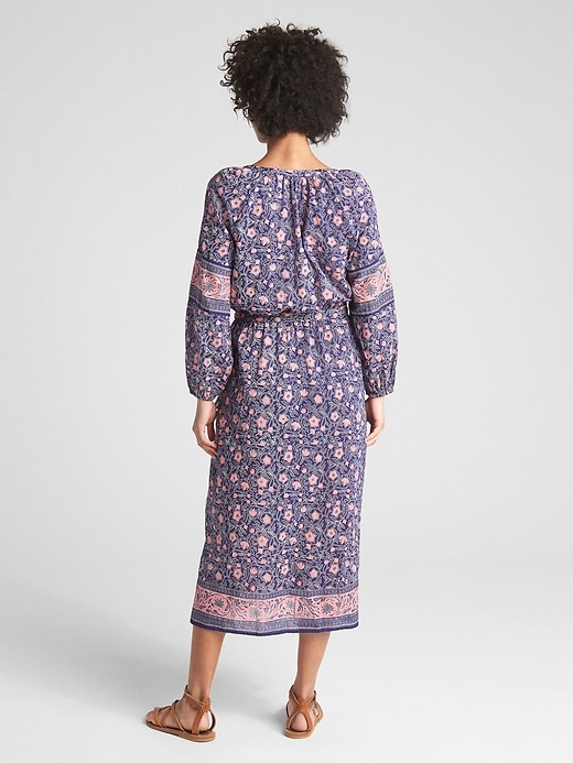 2 of 8 showing, with the color pink print of product Long Sleeve Block Print Midi Dress