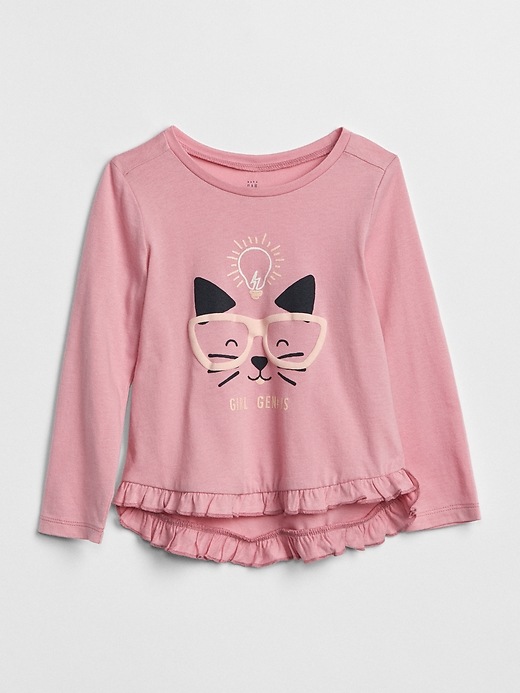 Image number 1 showing, Ruffle Graphic Long Sleeve T-Shirt