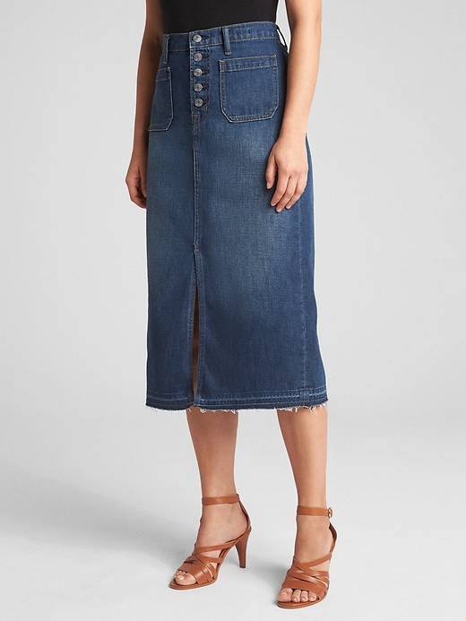 Image number 1 showing, Denim Pencil Skirt with Button-Fly