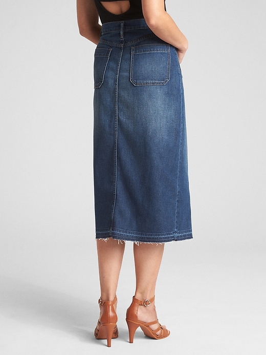 Image number 2 showing, Denim Pencil Skirt with Button-Fly