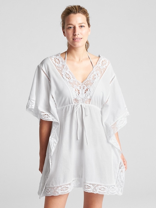 Image number 1 showing, Kimono Sleeve Crochet Lace Dress Cover-Up