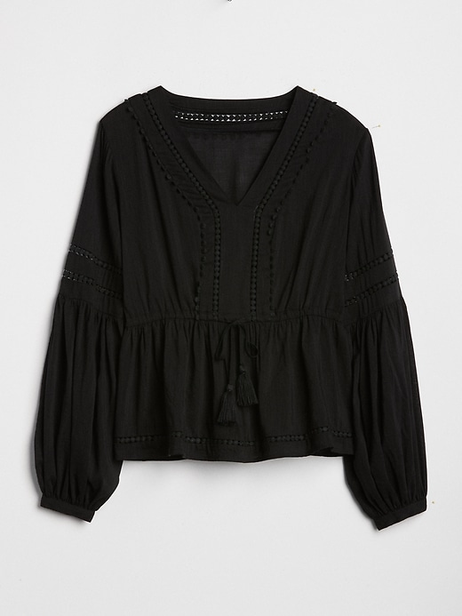 Image number 6 showing, Blouson Sleeve Pom-Pom Trim V-Neck Top