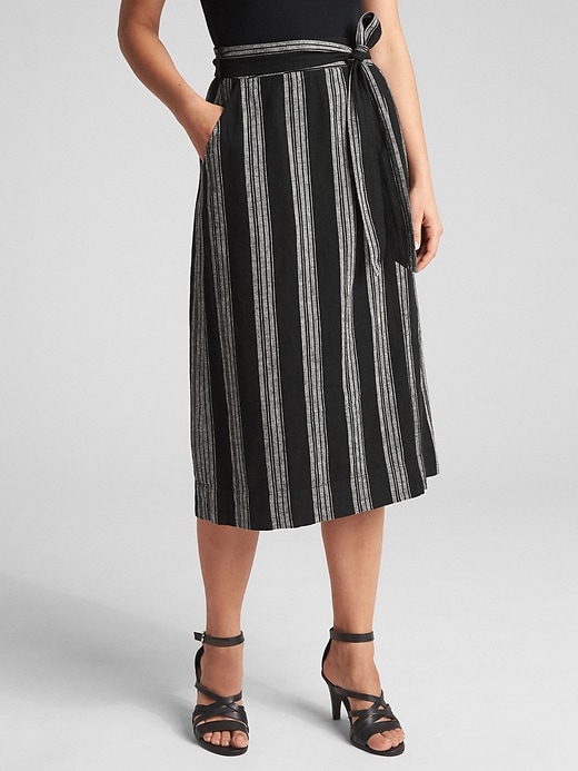 Image number 1 showing, Wrap Tie-Belt Stripe Midi Skirt