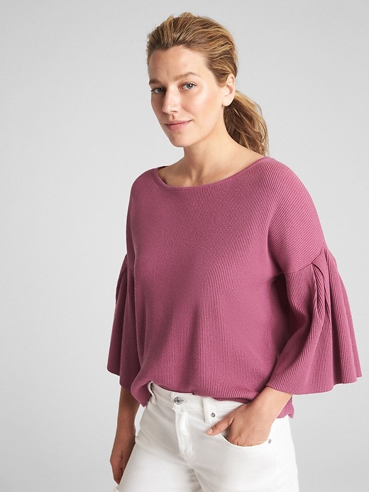 Image number 7 showing, Ribbed Flutter Sleeve Sweater in Silk-Cotton