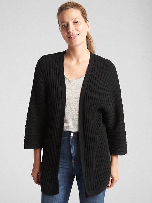 Image number 1 showing, Open-Front Plaited Rib Cardigan Sweater
