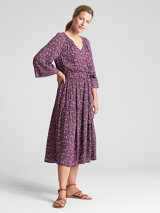 Image number 3 showing, Tiered Smocked Floral Print Midi Dress