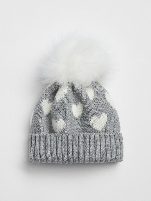 View large product image 1 of 1. Heart Pom Beanie