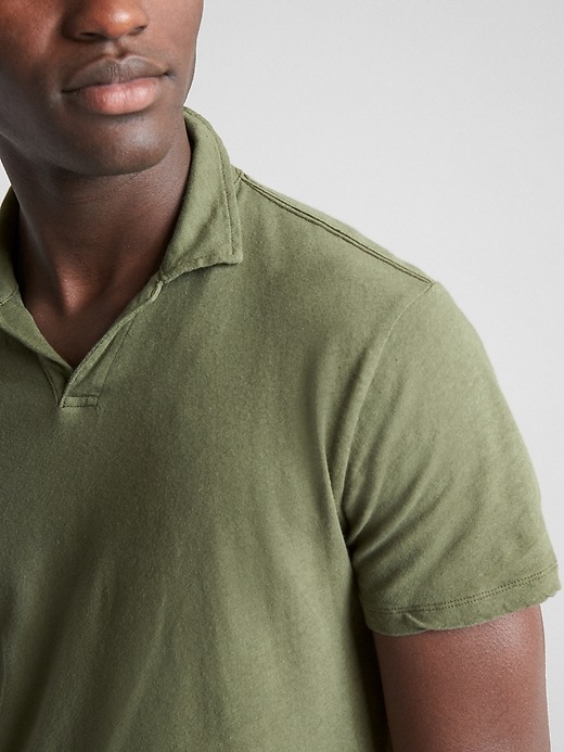 Image number 5 showing, Short Sleeve Polo T-Shirt in Linen-Cotton