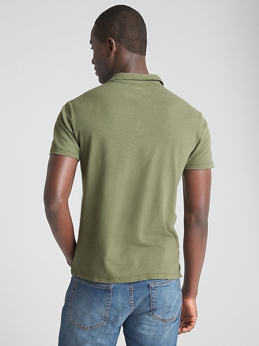 Image number 2 showing, Short Sleeve Polo T-Shirt in Linen-Cotton