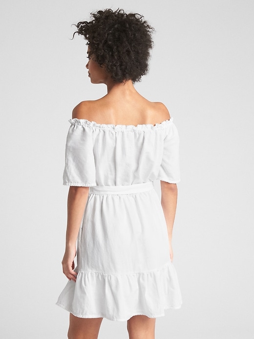 Image number 2 showing, Off-Shoulder Tiered Ruffle Dress in Linen-Cotton