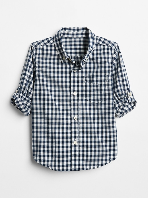 1 of 8 showing, with the color elysian blue of product Toddler Gingham Convertible Shirt