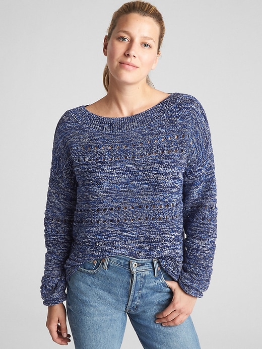 View large product image 1 of 1. Textured Wide-Neck Pullover Sweater