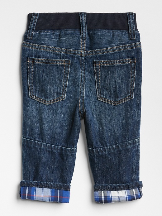 Image number 2 showing, Plaid-Lined Seamed Straight Jeans
