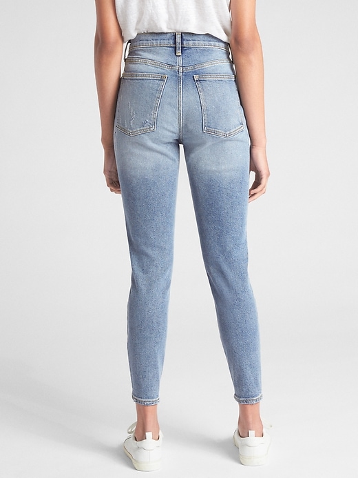 2 of 8 showing, with the color (Light) Light Destroy of product High Rise True Skinny Ankle Jeans in Destructed