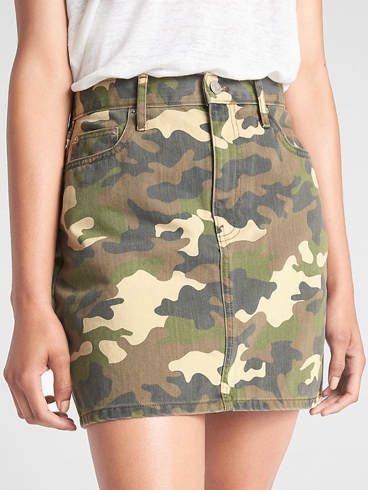 Image number 5 showing, Denim Mini Skirt in Camo Print