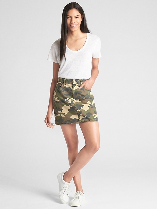 Image number 3 showing, Denim Mini Skirt in Camo Print