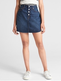 Denim Mini Skirt with Button-Fly