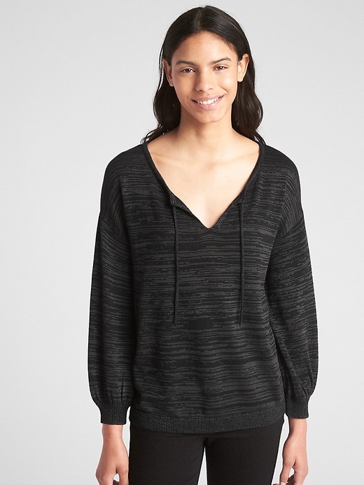 Image number 1 showing, Blouson Sleeve Split-Neck Sweater