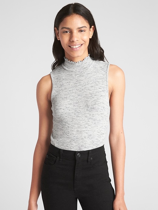 Image number 1 showing, Featherweight Ribbed Sleeveless Mockneck Top