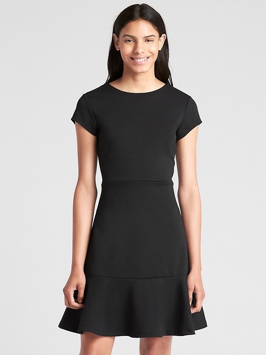 View large product image 1 of 1. Fit and Flare Peplum Dress in Ponte
