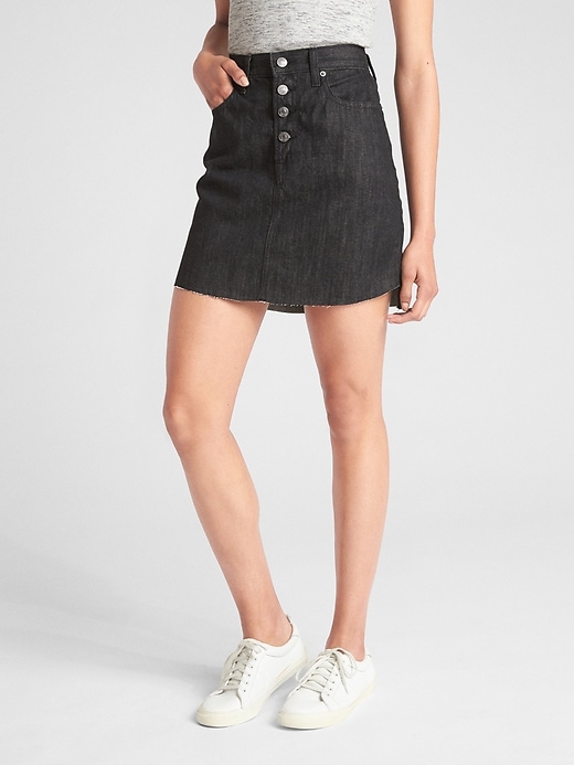 Image number 1 showing, High Rise Button-Fly Denim Mini Skirt