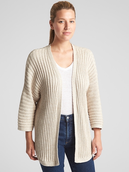 View large product image 1 of 1. Open-Front Plaited Rib Cardigan Sweater