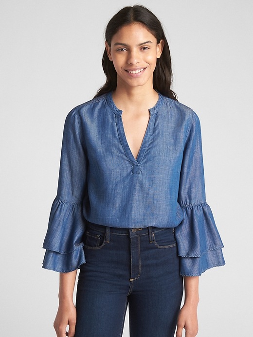 Image number 1 showing, Tiered Bell-Sleeve Top in TENCEL&#153