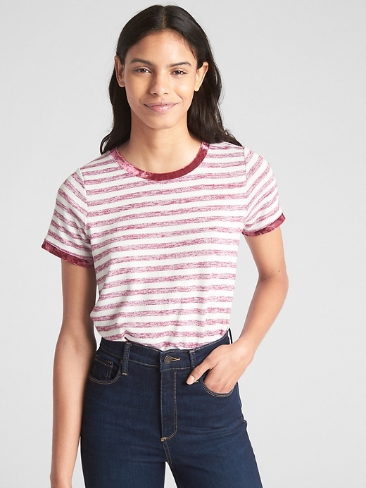 Image number 1 showing, Softspun Velvet-Trim Stripe Crewneck T-Shirt