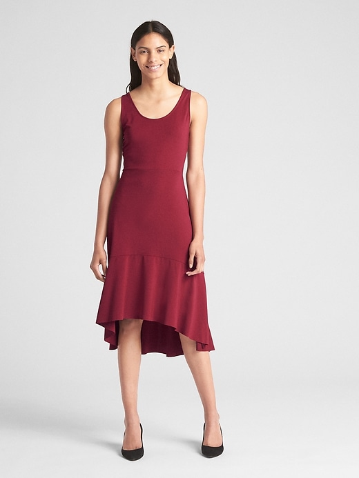 View large product image 1 of 1. Peplum Hem Midi Dress in Ponte