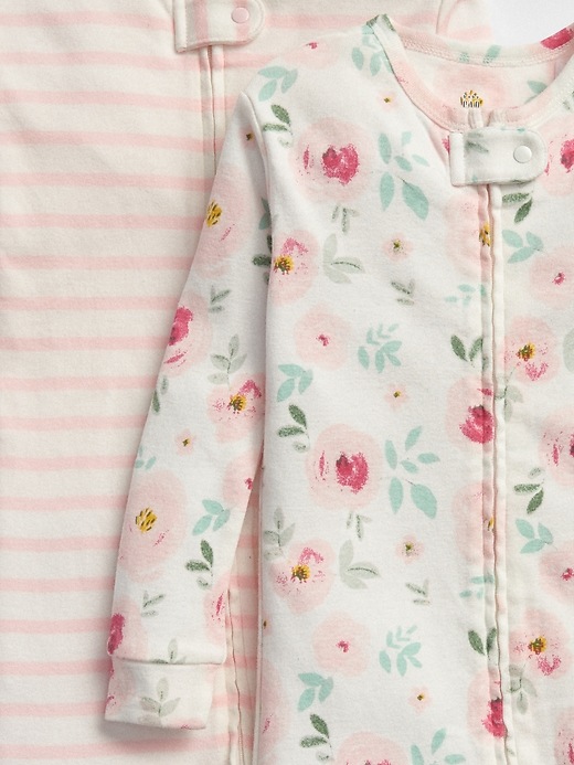 2 of 8 showing, with the color multi of product babyGap Floral Stripe PJ One-Piece (2-Pack)
