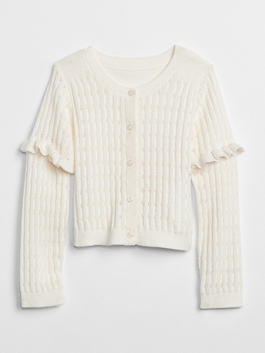 View large product image 1 of 1. Pointelle Ruffle Cardigan Sweater