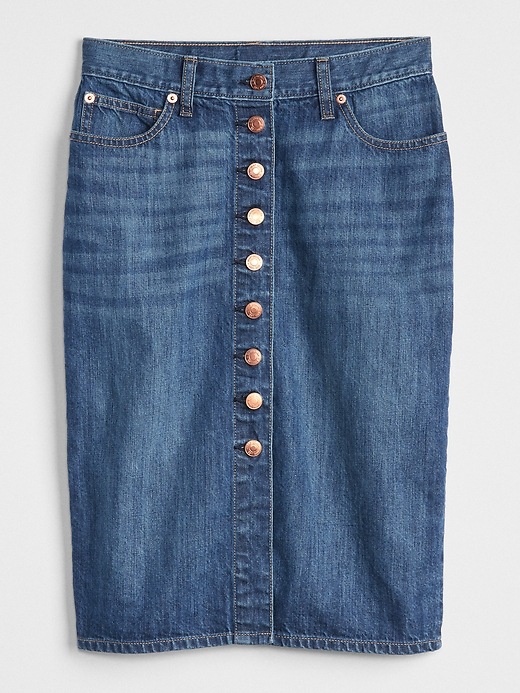 Image number 6 showing, High Rise Button-Front Denim Pencil Skirt