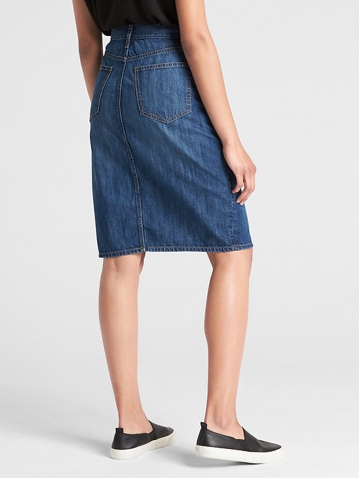 High Rise Button Front Denim Pencil Skirt