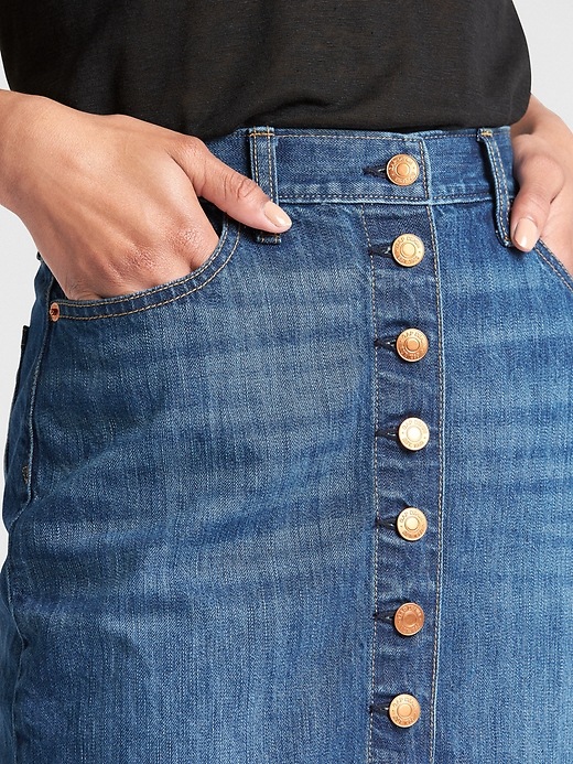 Image number 5 showing, High Rise Button-Front Denim Pencil Skirt