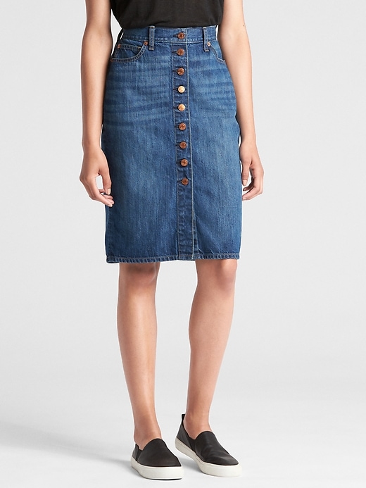 Image number 1 showing, High Rise Button-Front Denim Pencil Skirt