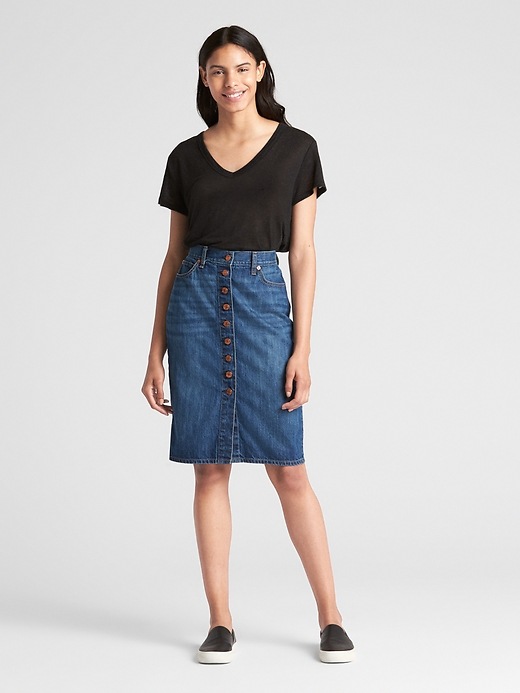 Image number 3 showing, High Rise Button-Front Denim Pencil Skirt