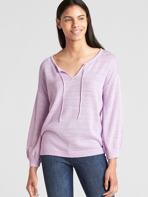 Image number 8 showing, Blouson Sleeve Split-Neck Sweater