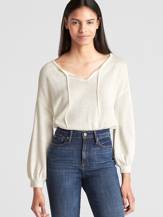 Image number 7 showing, Blouson Sleeve Split-Neck Sweater