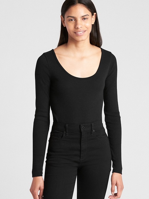 Image number 7 showing, Featherweight Ribbed Long Sleeve Scoopneck T-Shirt