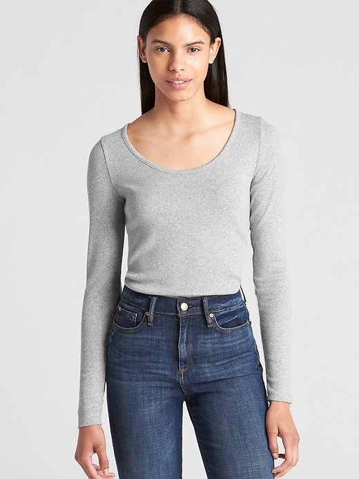 Image number 8 showing, Featherweight Ribbed Long Sleeve Scoopneck T-Shirt