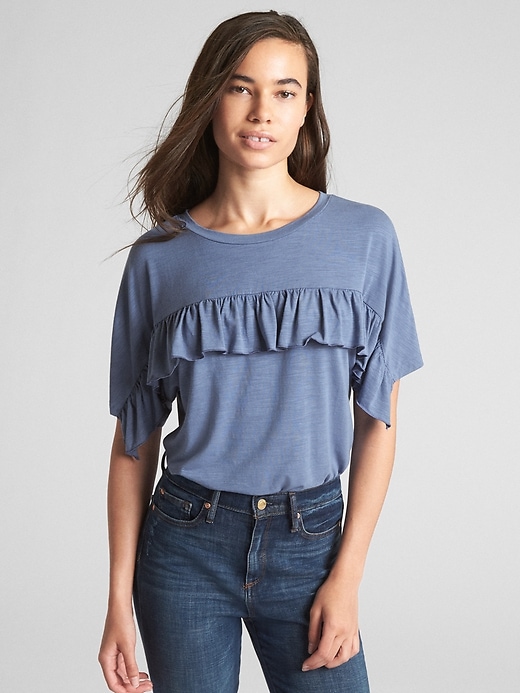 Image number 1 showing, Dolman Sleeve Ruffle-Trim Top