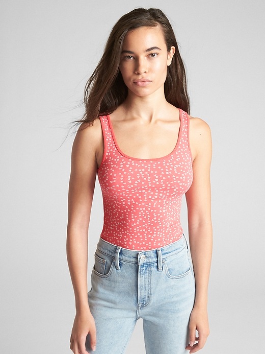 View large product image 1 of 1. Print Boyfriend Ribbed Tank Top