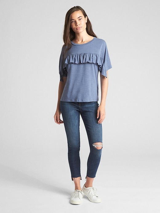 Image number 3 showing, Dolman Sleeve Ruffle-Trim Top